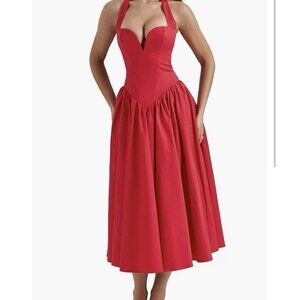 House Of Cb A Line Halter Dress Red Size XS  Midi (040)